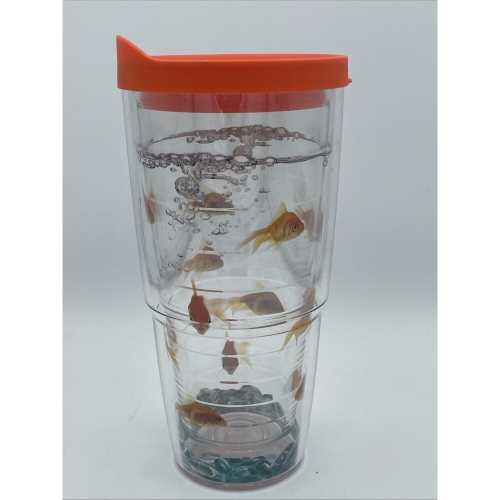 Tervis Tumbler 24 oz Goldfish Aquatic Scene Orange Lid Insulated EUC